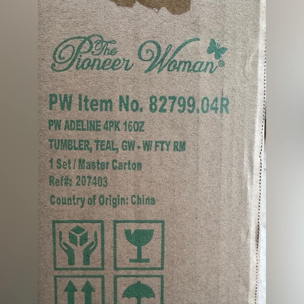The Pioneer Woman Adeline 16-Ounce Teal Emboss Glass Tumblers, Set of 4 - Picture 6 of 6